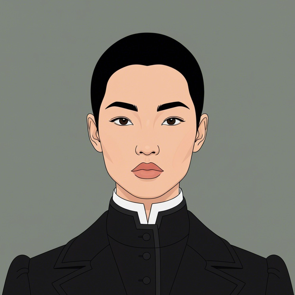 Stylized portrait of a person in black attire