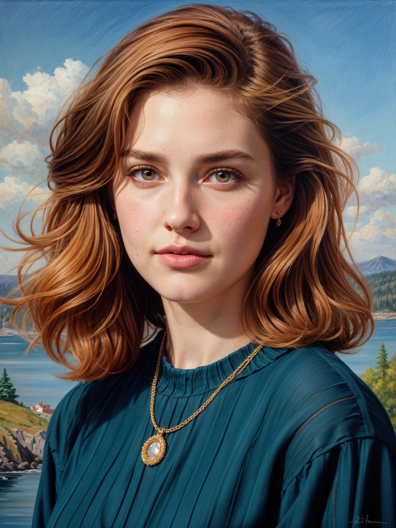 Portrait of a Young Woman in a Serene Landscape