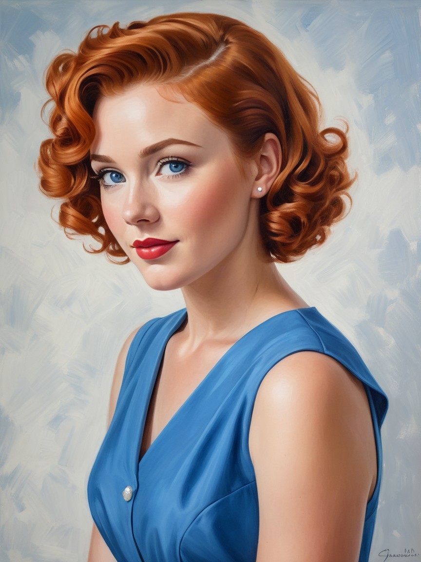 Portrait of a Young Woman with Red Hair and Blue Eyes