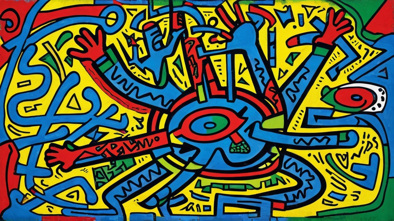 Psychedelic Cartoon-Style Painting in Primary Colors