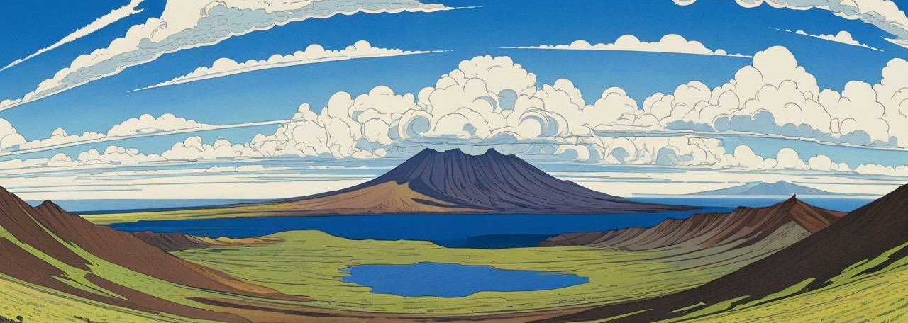 Symmetrical Volcano in a Vibrant Landscape Scene