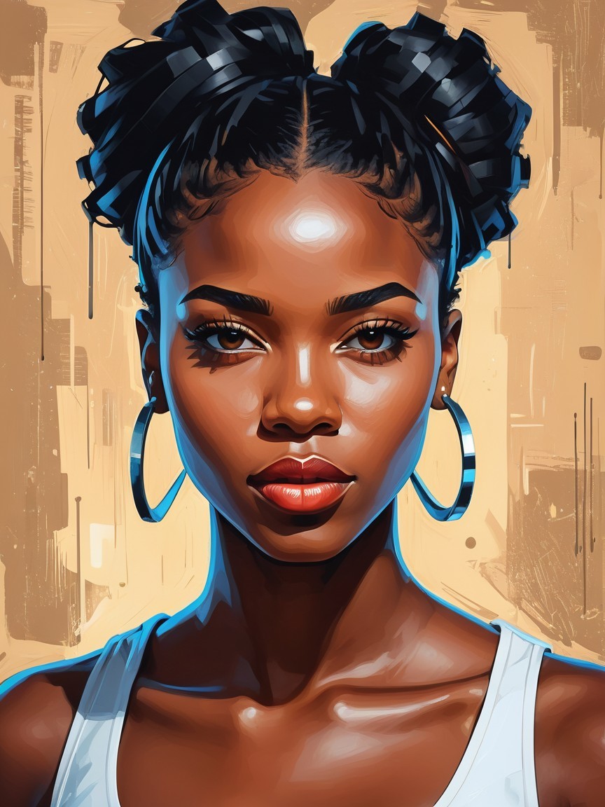 Portrait of a Young Woman with Braided High Bun Hairstyle