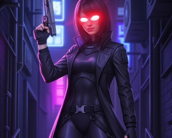 Mysterious Figure in Urban Alley with Neon Lights