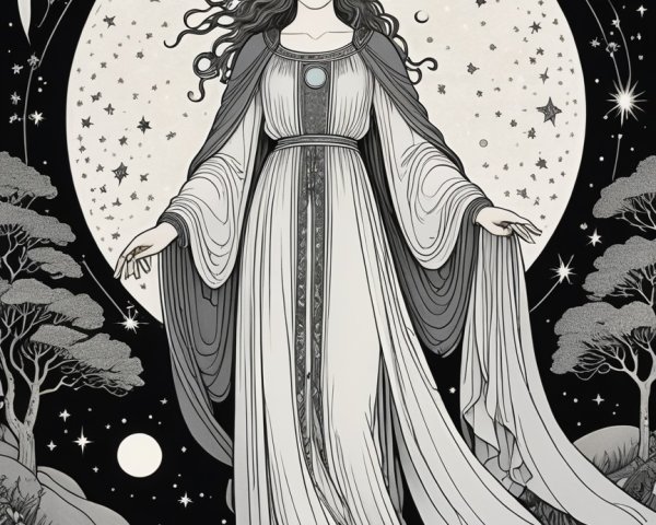Majestic Figure in Cosmic Backdrop with Nature Elements