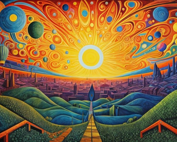 Surreal Colorful Landscape with Whimsical Elements