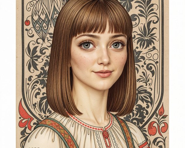 Young woman in traditional garment with floral background
