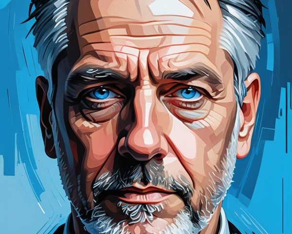 Portrait of a Mature Man with Blue Eyes and Silver Hair