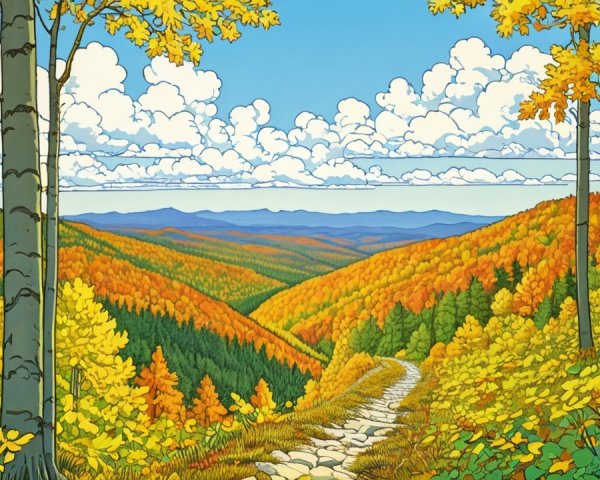 Vibrant Autumn Landscape with Rolling Hills and Trees
