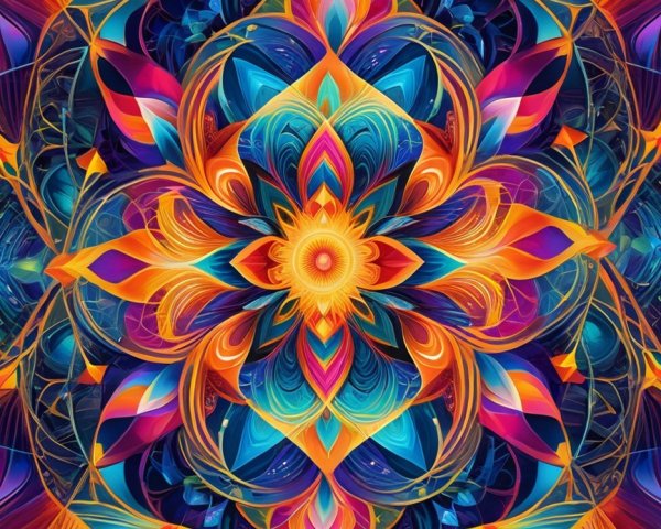 Vibrant Symmetrical Mandala with Swirling Patterns