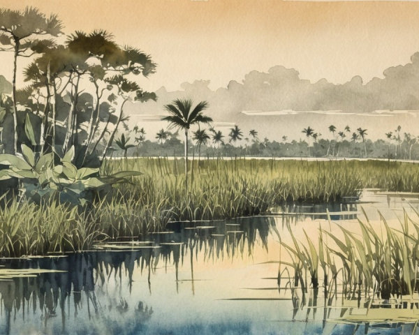 Tranquil Waterway Surrounded by Lush Greenery