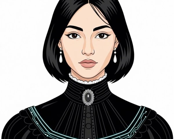 Digital Illustration of a Young Woman in Gothic Elegance