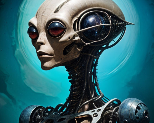 Futuristic Alien Robot with Cosmic Background