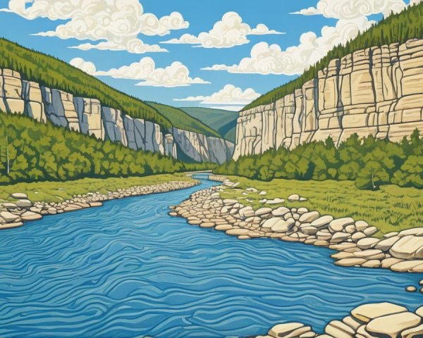 Serene Landscape with Winding River and Cliffs