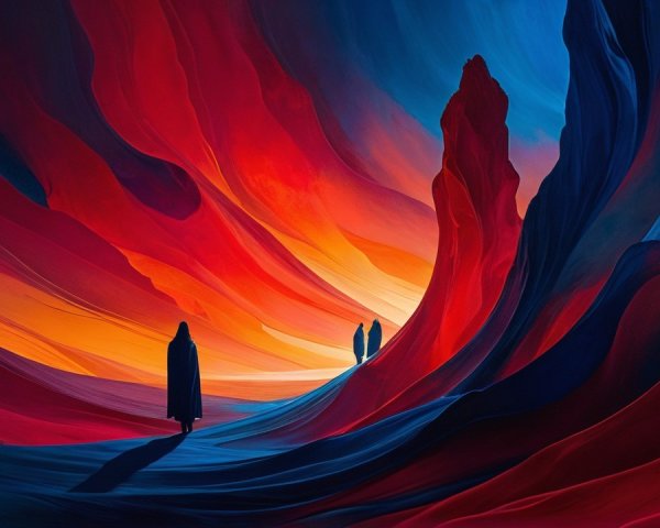 Surreal Landscape with Vibrant Colors and Shadows