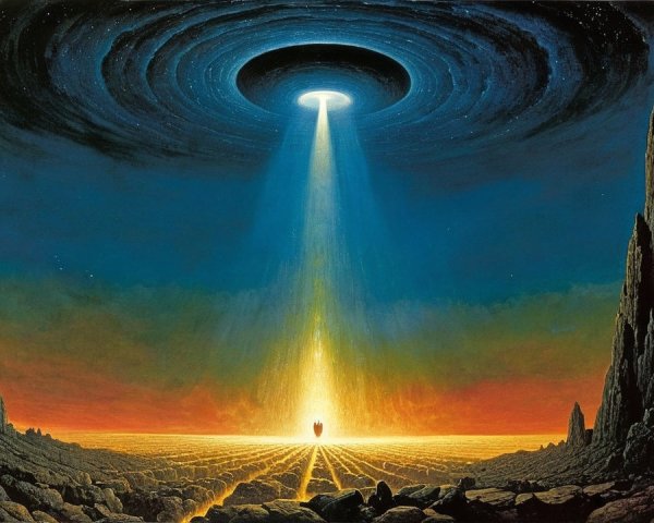 Dramatic Landscape with UFO and Twilight Sky