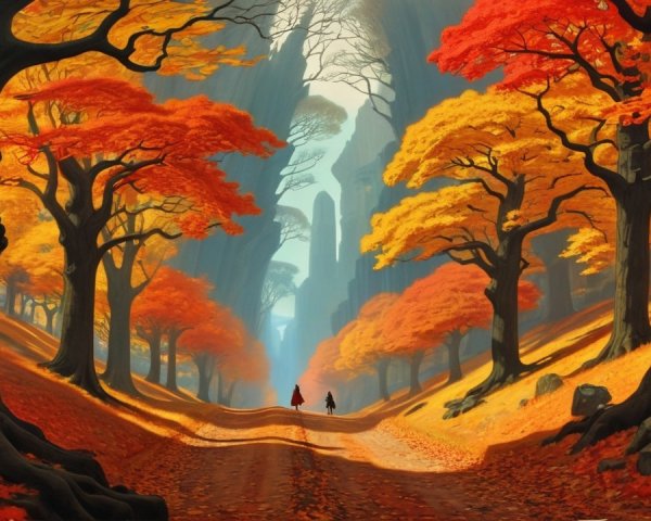 Serene valley with autumn foliage and towering cliffs