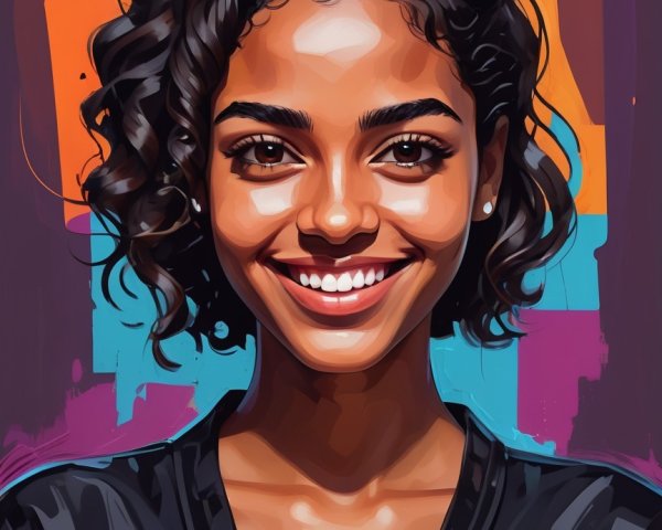 Vibrant Portrait of a Smiling Young Woman with Curly Hair