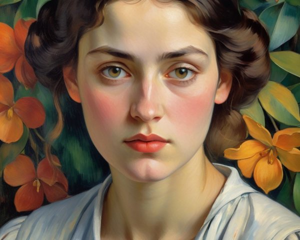 Young woman with green eyes and elegant waves in nature