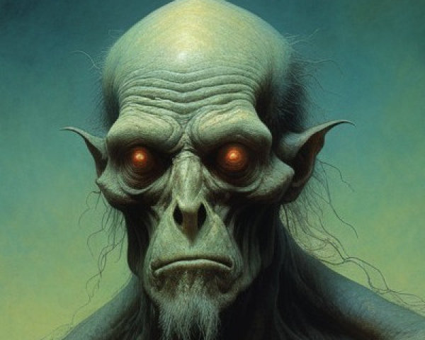 Humanoid Figure with Elongated Face and Glowing Eyes