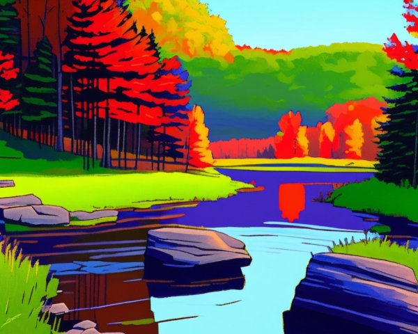 Vibrant Autumn River Scene with Colorful Foliage