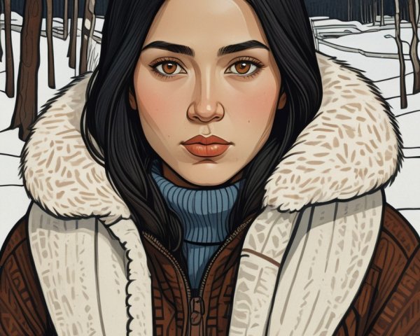 Portrait of a young woman in a snowy landscape