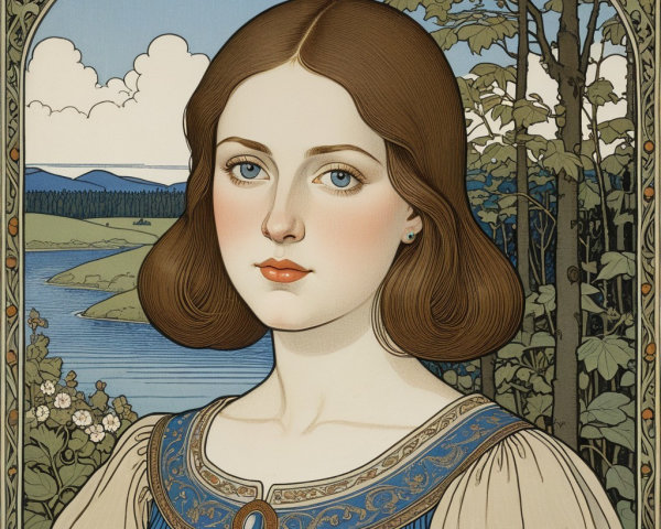 Serene Portrait of a Young Woman by a Tranquil Lake