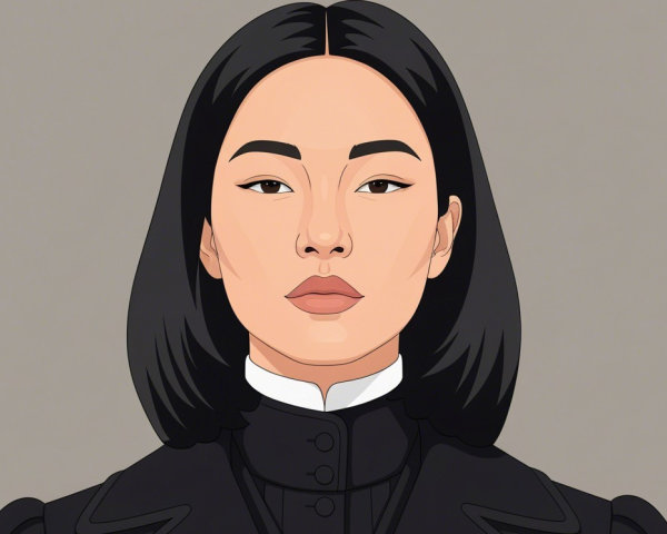 Stylized portrait of a young woman in black coat