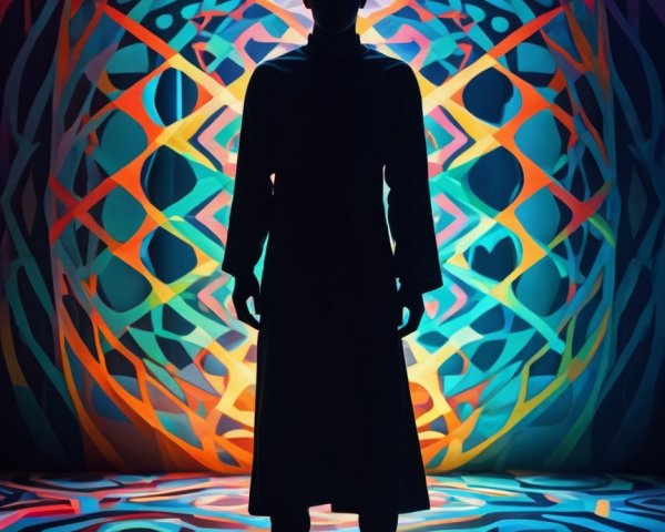 Silhouetted Figure Against Kaleidoscopic Background