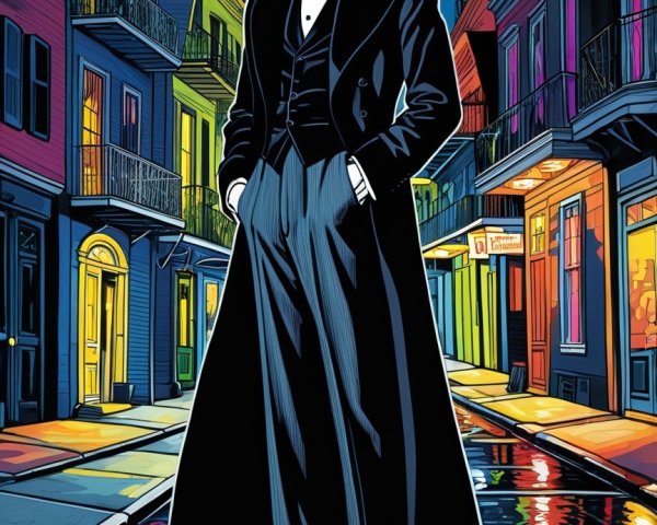 Vampire-like Man in Tuxedo on Wet Night Street