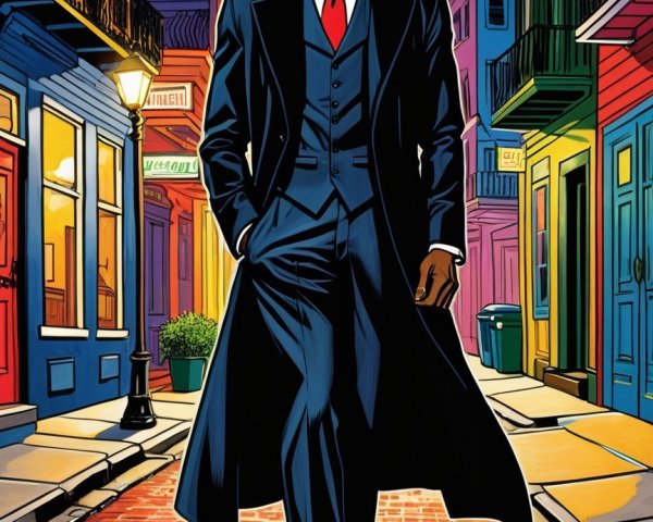 Anime-style Character in New Orleans French Quarter Night