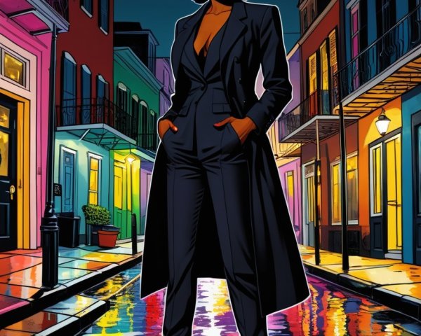 Detailed Comic Book Portrait of a Woman in Black Suit