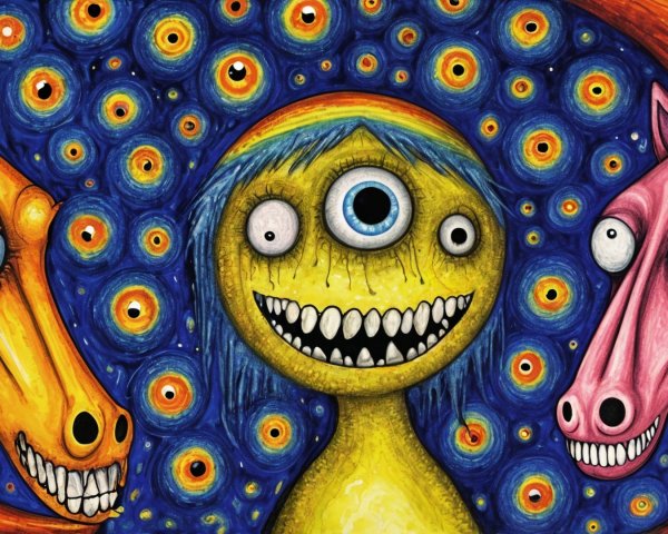 Whimsical Cartoon Creatures on Vibrant Background