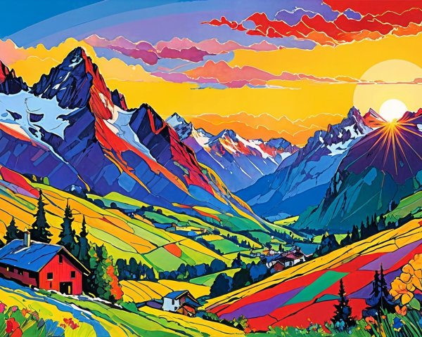 Majestic Mountains and Colorful Sunset Landscape