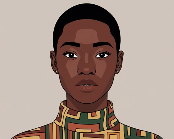 Young Black Woman in Colorful Patterned Turtleneck