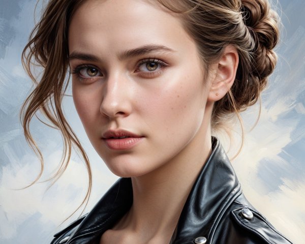 Portrait of a young woman in a black leather jacket