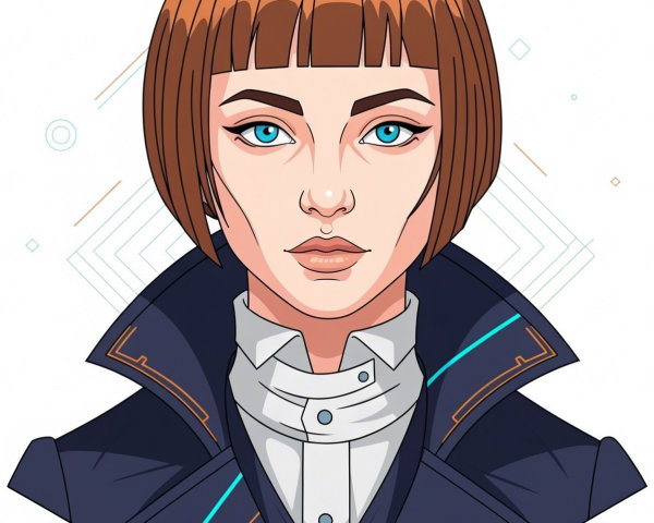Digital Illustration of Confident Young Woman in Navy Coat