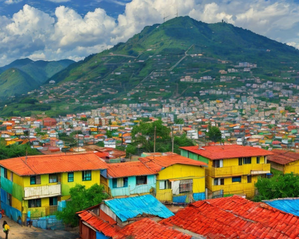 Colorful hillside community with unique architecture