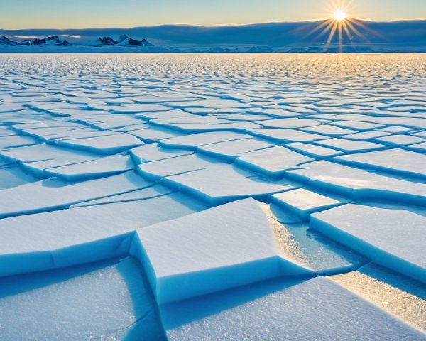Vast Arctic Landscape with Ice Formations and Mountains