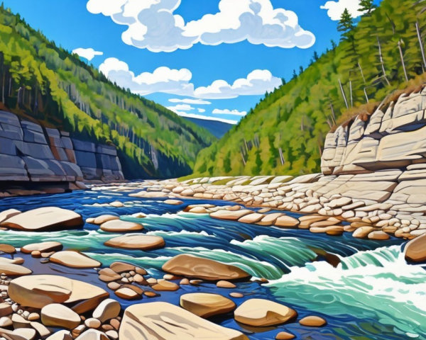 Vibrant Landscape with River and Rocky Gorge
