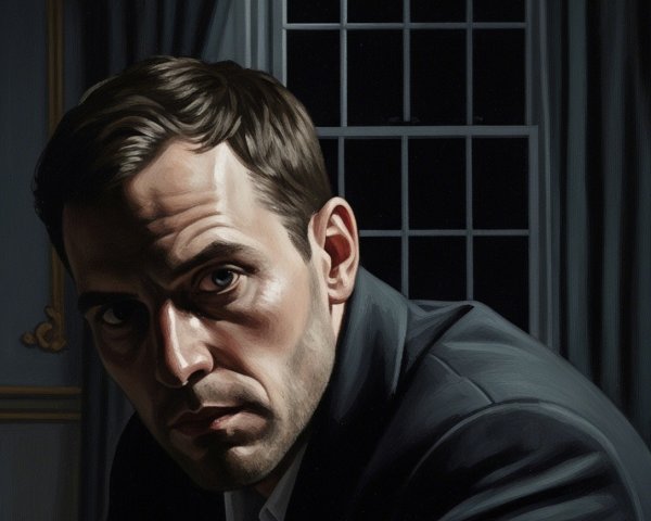 Close-Up Portrait of a Man in a Dimly Lit Room