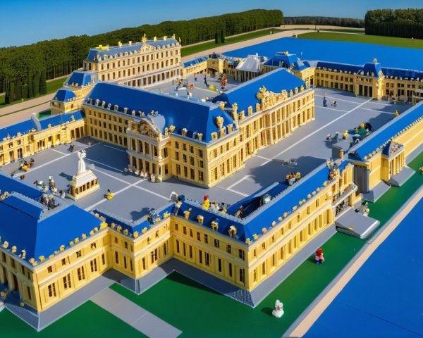 Detailed LEGO Model of a Grand Palace with Gardens