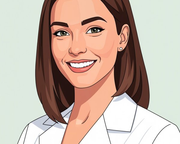 Cartoon Illustration of a Cheerful Female Doctor
