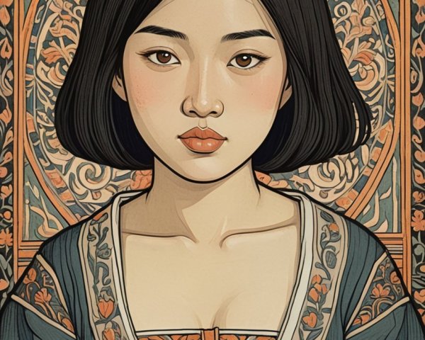 Young Woman in Historical Garment with Vintage Background