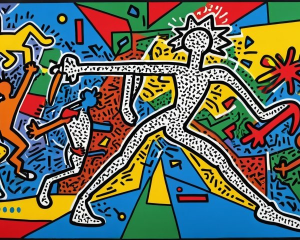 Abstract Painting with Bold Outlines and Vibrant Colors