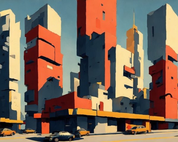 Graphic Novel Cityscape with Busy Street Scene