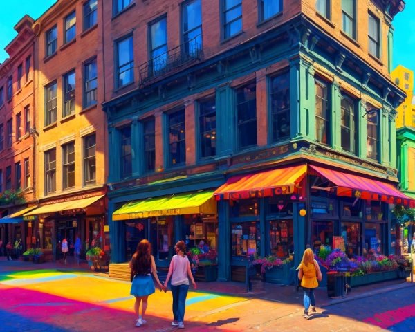 Vibrant Street Scene with Colorful Buildings and Shops