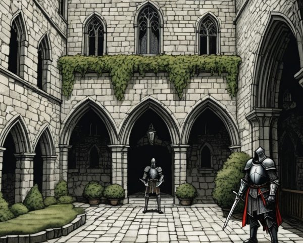 Historic Castle Courtyard with Gothic Architecture