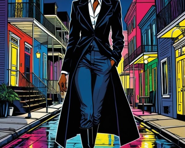 Neo-Noir Comic Style Image of Confident Black Woman