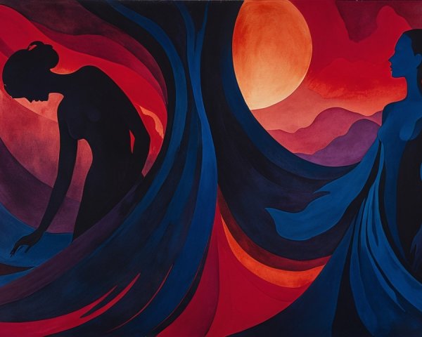 Silhouetted Figures Against Vibrant Colorful Background