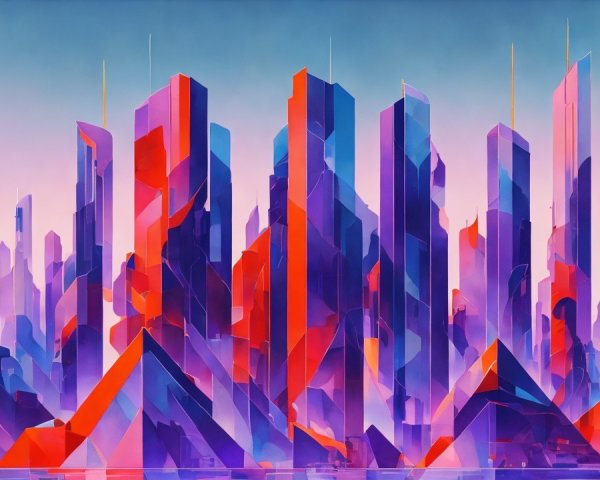 Vibrant Abstract Cityscape with Geometric Skyscrapers